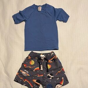 Hanna Andersson Blue Rash Guard and Space Shorts Set
